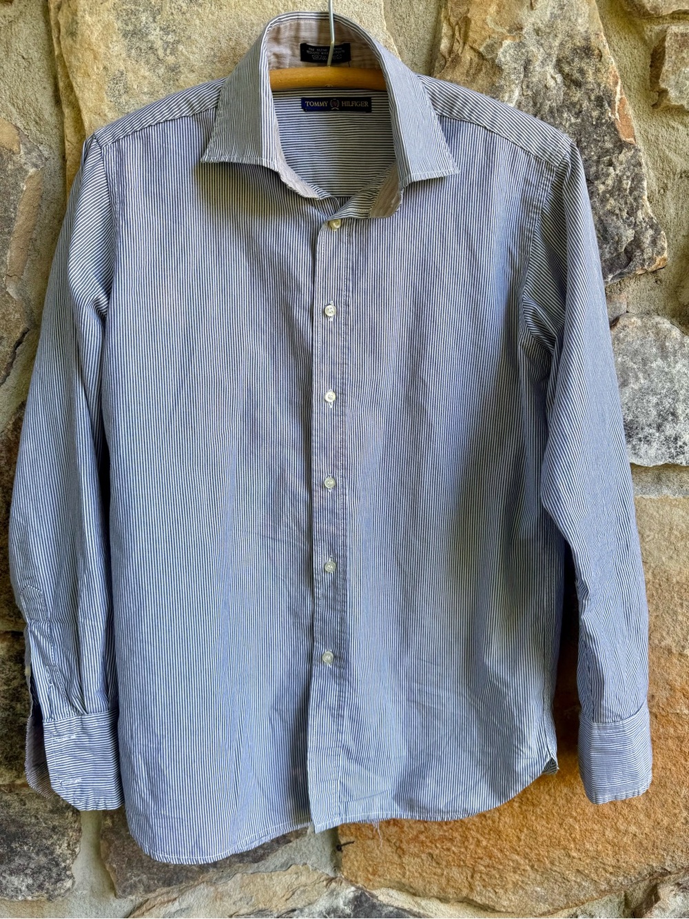 Tommy Hilfiger Black and White Pinstripe Dress Shirt XL Button Down Cotton